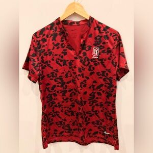 Nike Dri-FIT‎ TPC Sawgrass Red Leopard Print Golf Shirt Women’s Large